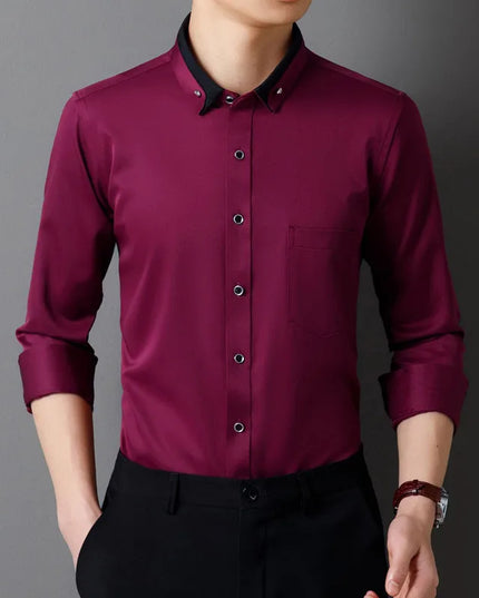 Classic Fit Long Sleeve Dress Shirts - Solid Colors for Men