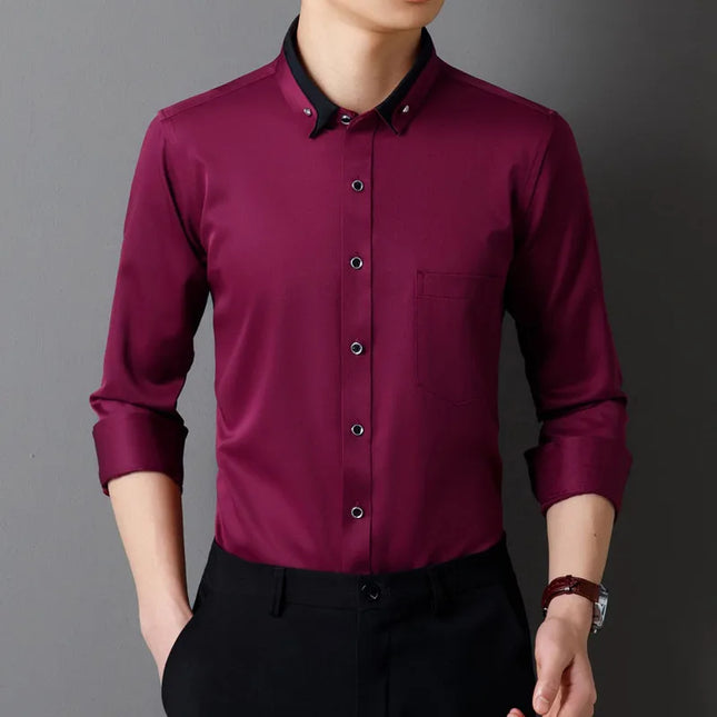 Classic Fit Long Sleeve Dress Shirts - Solid Colors for Men