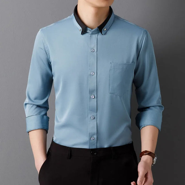 Classic Fit Long Sleeve Dress Shirts - Solid Colors for Men