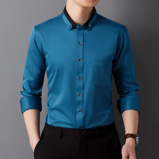 Classic Fit Long Sleeve Dress Shirts - Solid Colors for Men