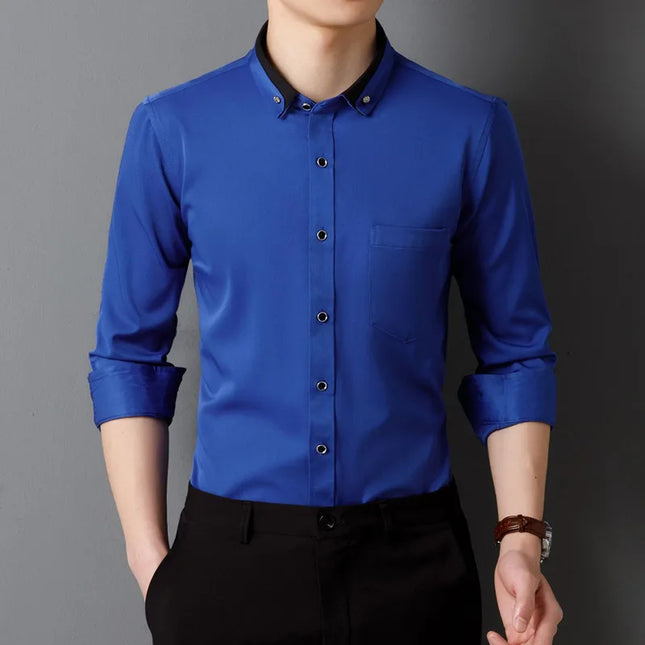 Classic Fit Long Sleeve Dress Shirts - Solid Colors for Men