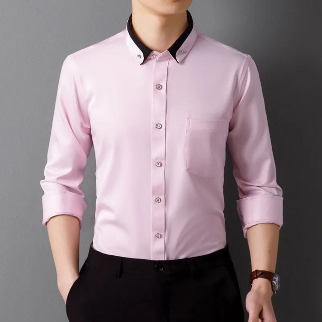 Classic Fit Long Sleeve Dress Shirts - Solid Colors for Men