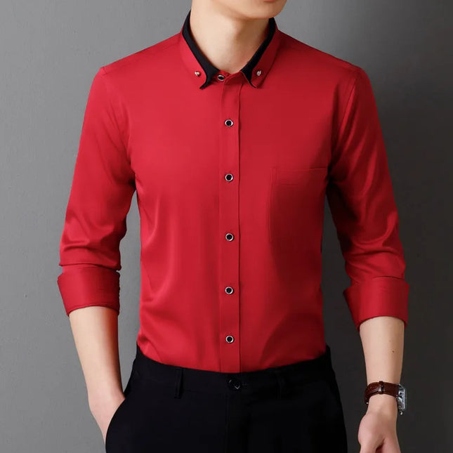 Classic Fit Long Sleeve Dress Shirts - Solid Colors for Men