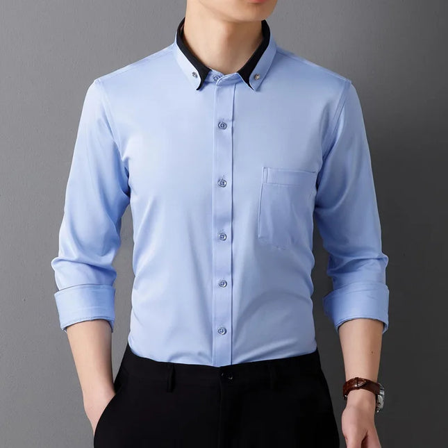 Classic Fit Long Sleeve Dress Shirts - Solid Colors for Men