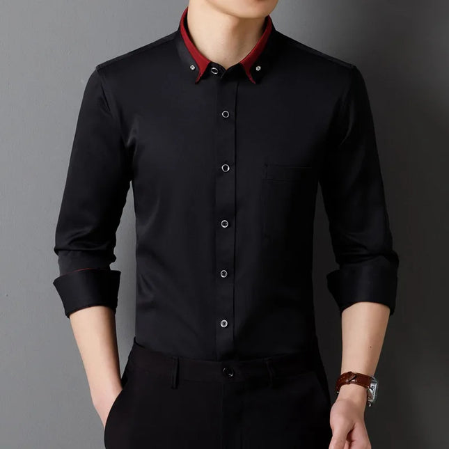 Classic Fit Long Sleeve Dress Shirts - Solid Colors for Men