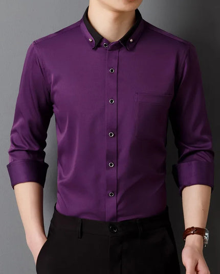 Classic Fit Long Sleeve Dress Shirts - Solid Colors for Men
