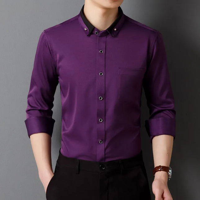 Classic Fit Long Sleeve Dress Shirts - Solid Colors for Men