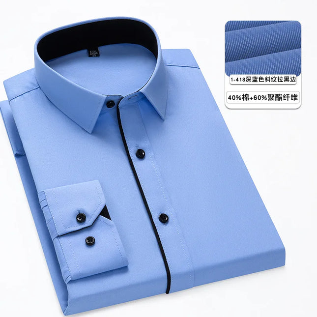 Classic Men's Long Sleeve Dress Shirt - Black and White Patchwork