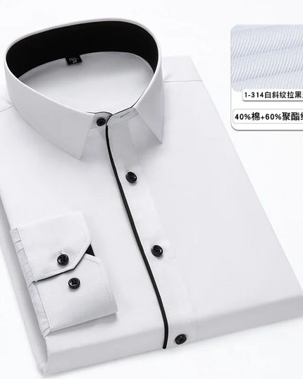 Classic Men's Long Sleeve Dress Shirt - Black and White Patchwork