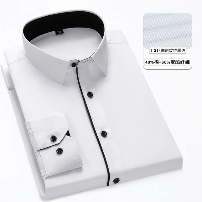 Classic Men's Long Sleeve Dress Shirt - Black and White Patchwork