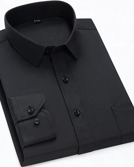 Classic Men's Long Sleeve Dress Shirt - Black and White Patchwork