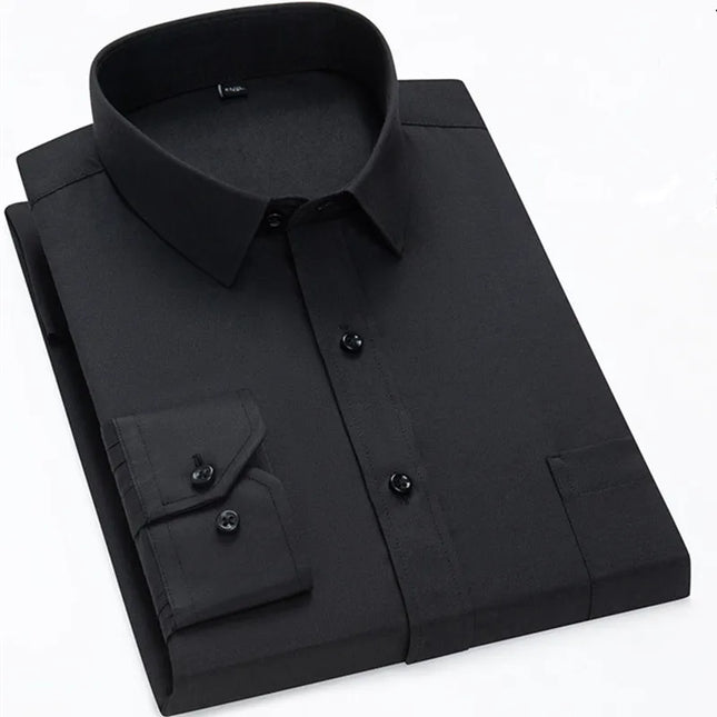 Classic Men's Long Sleeve Dress Shirt - Black and White Patchwork