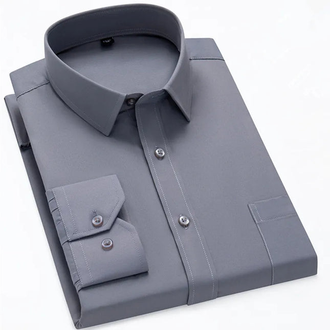 Classic Men's Long Sleeve Dress Shirt - Black and White Patchwork