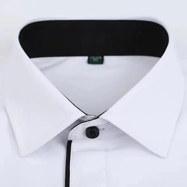 Classic Men's Long Sleeve Dress Shirt - Black and White Patchwork