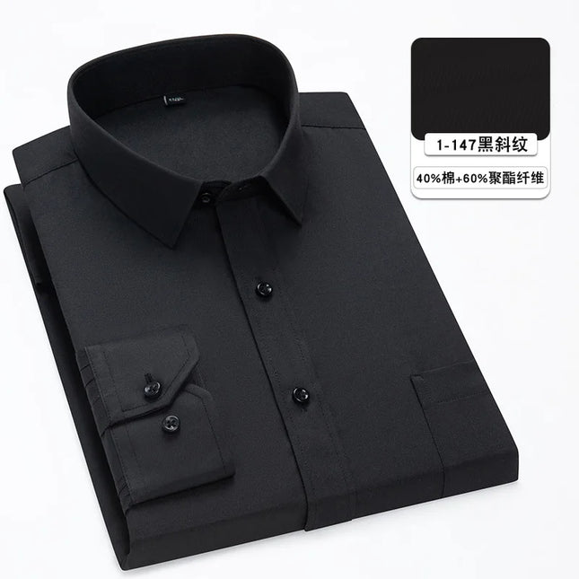 Classic Men's Long Sleeve Dress Shirt - Black and White Patchwork