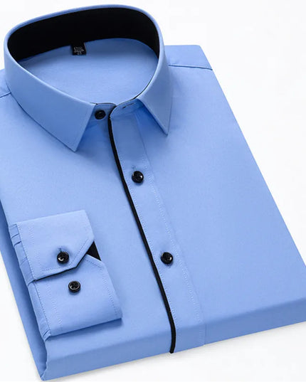 Classic Men's Long Sleeve Dress Shirt - Black and White Patchwork