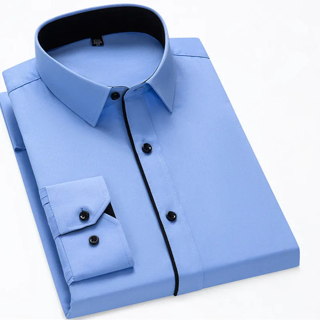 Classic Men's Long Sleeve Dress Shirt - Black and White Patchwork
