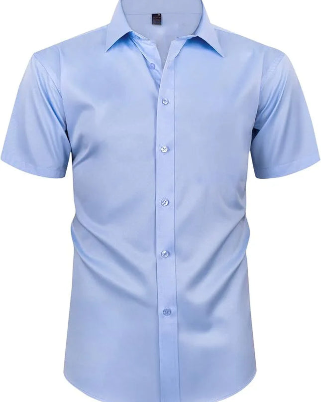 Classic Men's Slim Fit Short Sleeve Business Shirt - Non-Ironing 5XL