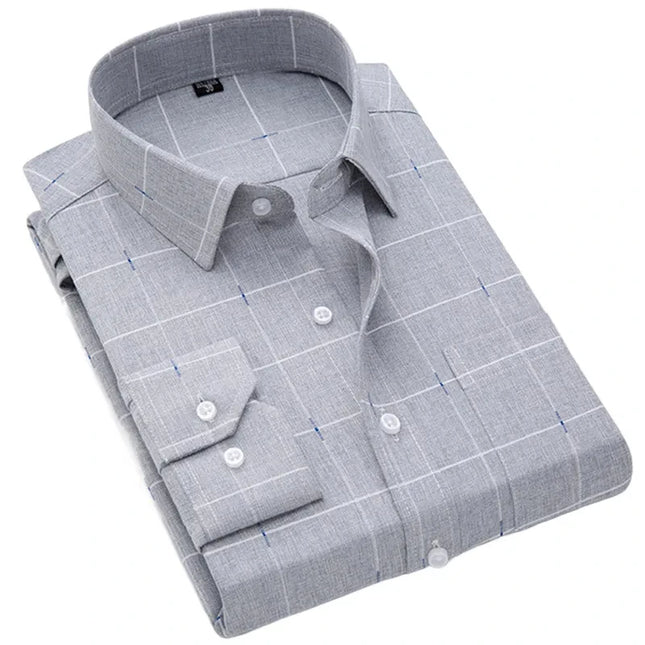 Classic Plaid Long Sleeve Button Down Shirt for Men - Soft & Casual