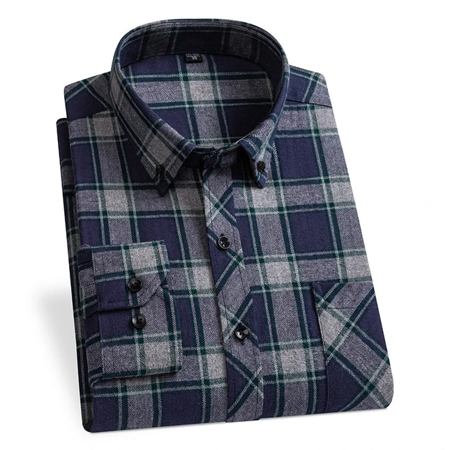 Comfortable Men's Plaid Shirt - Pure Cotton, Long Sleeved Design