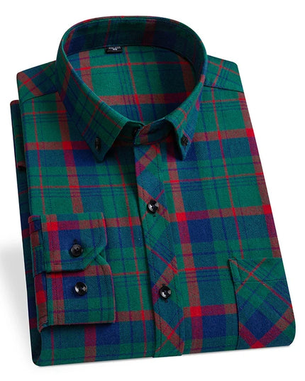 Comfortable Men's Plaid Shirt - Pure Cotton, Long Sleeved Design