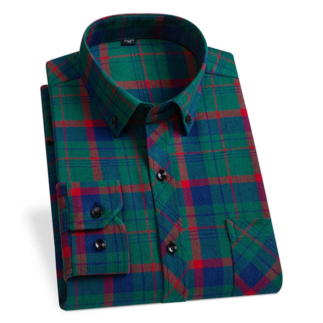 Comfortable Men's Plaid Shirt - Pure Cotton, Long Sleeved Design