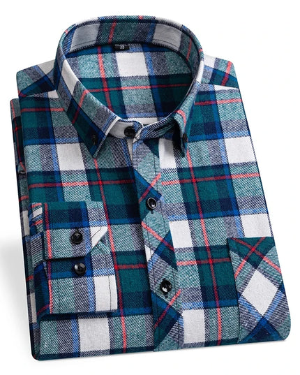 Comfortable Men's Plaid Shirt - Pure Cotton, Long Sleeved Design