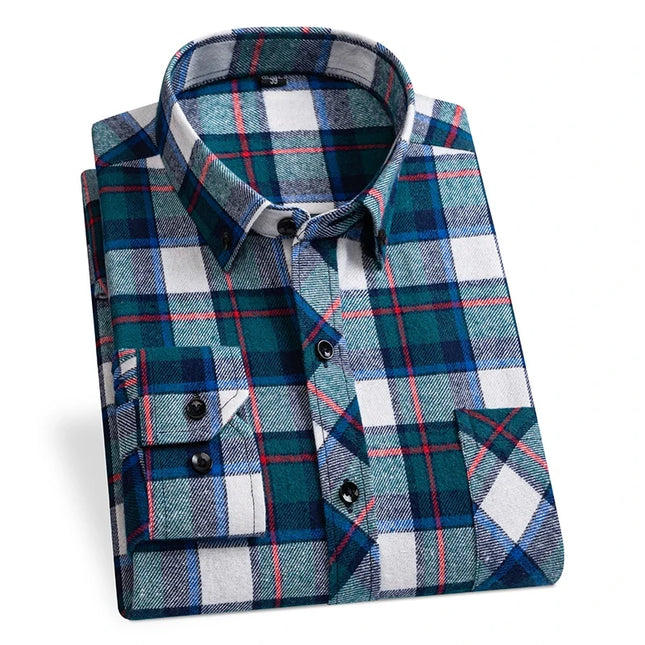 Comfortable Men's Plaid Shirt - Pure Cotton, Long Sleeved Design