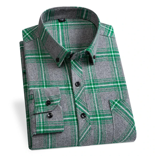 Comfortable Men's Plaid Shirt - Pure Cotton, Long Sleeved Design