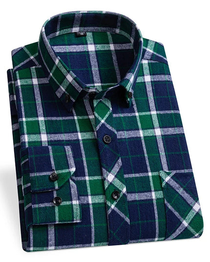 Comfortable Men's Plaid Shirt - Pure Cotton, Long Sleeved Design