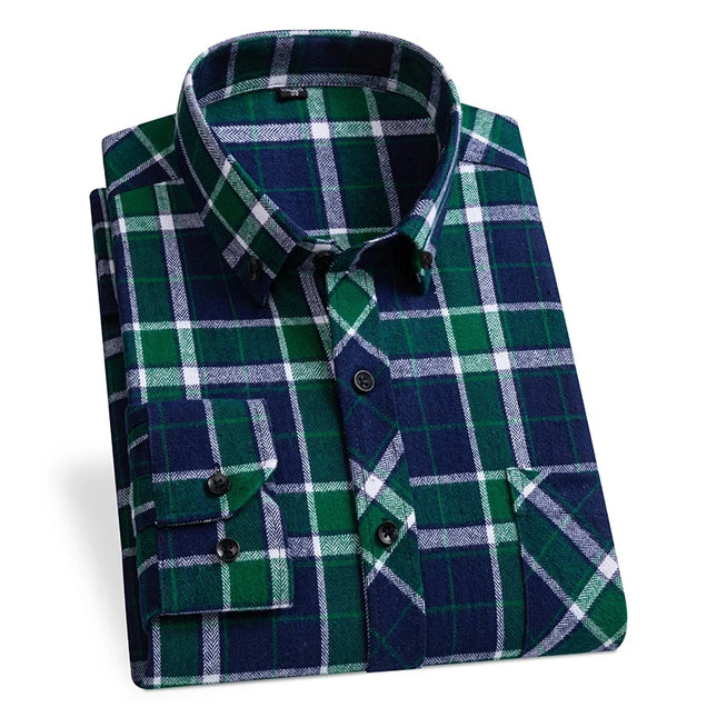 Comfortable Men's Plaid Shirt - Pure Cotton, Long Sleeved Design