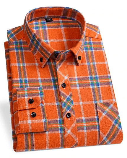 Comfortable Men's Plaid Shirt - Pure Cotton, Long Sleeved Design