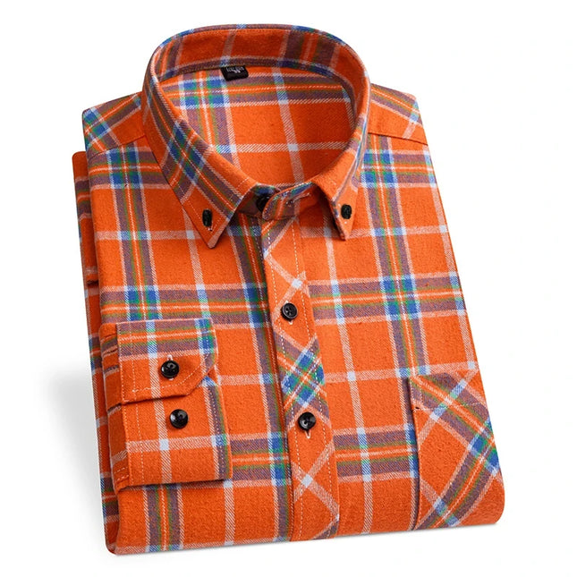 Comfortable Men's Plaid Shirt - Pure Cotton, Long Sleeved Design