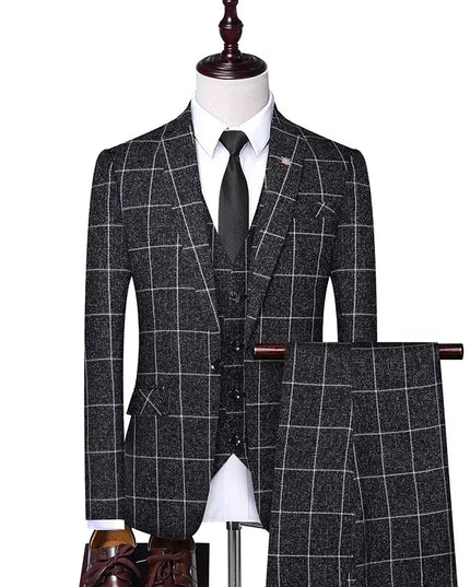 Elegant Italian 3-Piece Suit - Blazer, Vest & Trousers for Men