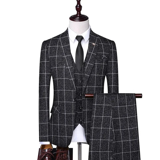Elegant Italian 3-Piece Suit - Blazer, Vest & Trousers for Men