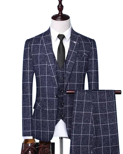 Elegant Italian 3-Piece Suit - Blazer, Vest & Trousers for Men
