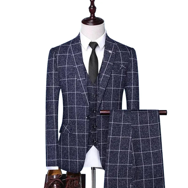 Elegant Italian 3-Piece Suit - Blazer, Vest & Trousers for Men