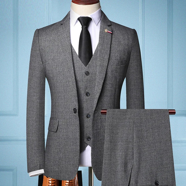 Elegant Men's 3-Piece Suit - Blazer, Vest, Pants, Slim Fit Style