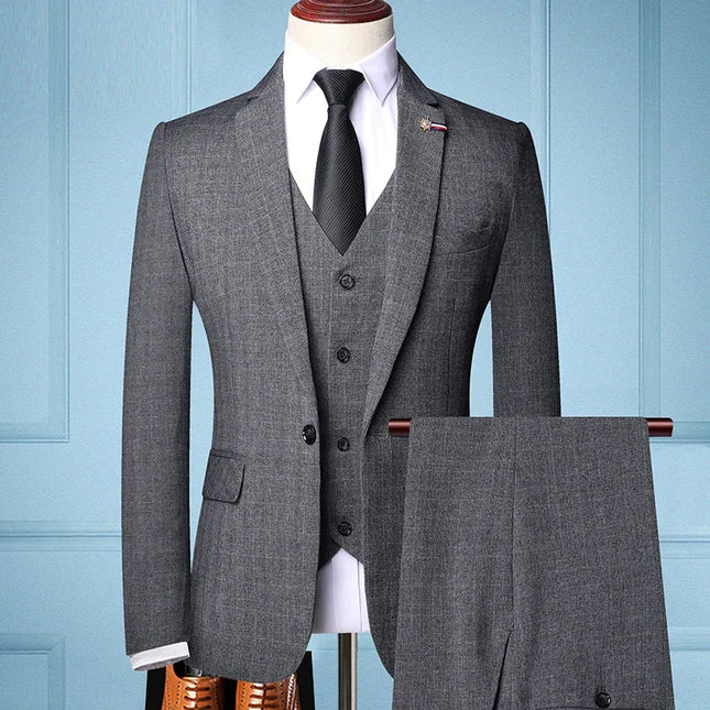 Elegant Men's 3-Piece Suit - Blazer, Vest, Pants, Slim Fit Style