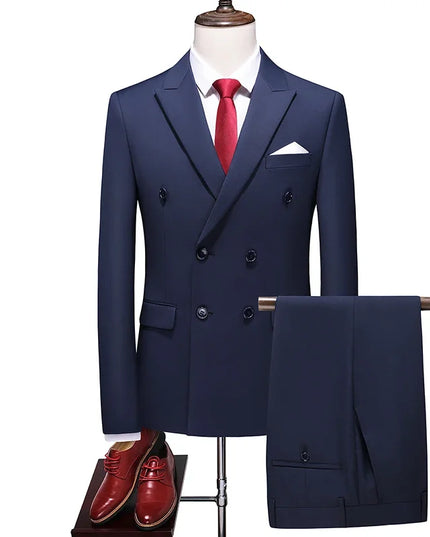 Elegant Men's Double Breasted Suit - Casual British Style Blazer & Pants