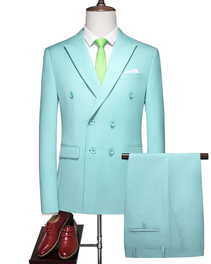 Elegant Men's Double Breasted Suit - Casual British Style Blazer & Pants