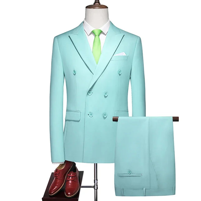 Elegant Men's Double Breasted Suit - Casual British Style Blazer & Pants