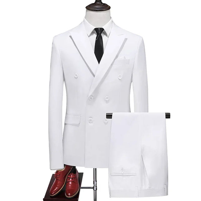 Elegant Men's Double Breasted Suit - Casual British Style Blazer & Pants