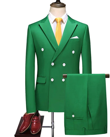 Elegant Men's Double Breasted Suit - Casual British Style Blazer & Pants