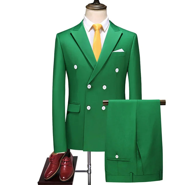 Elegant Men's Double Breasted Suit - Casual British Style Blazer & Pants