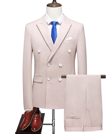 Elegant Men's Double Breasted Suit - Casual British Style Blazer & Pants