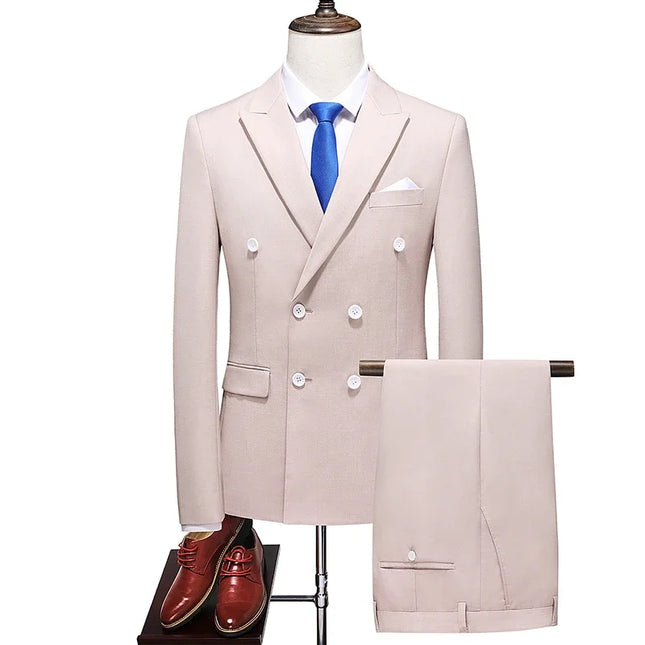 Elegant Men's Double Breasted Suit - Casual British Style Blazer & Pants
