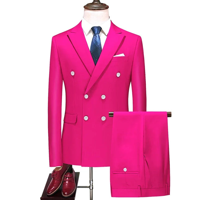 Elegant Men's Double Breasted Suit - Casual British Style Blazer & Pants