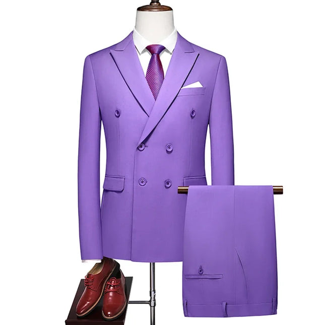 Elegant Men's Double Breasted Suit - Casual British Style Blazer & Pants