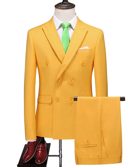 Elegant Men's Double Breasted Suit - Casual British Style Blazer & Pants